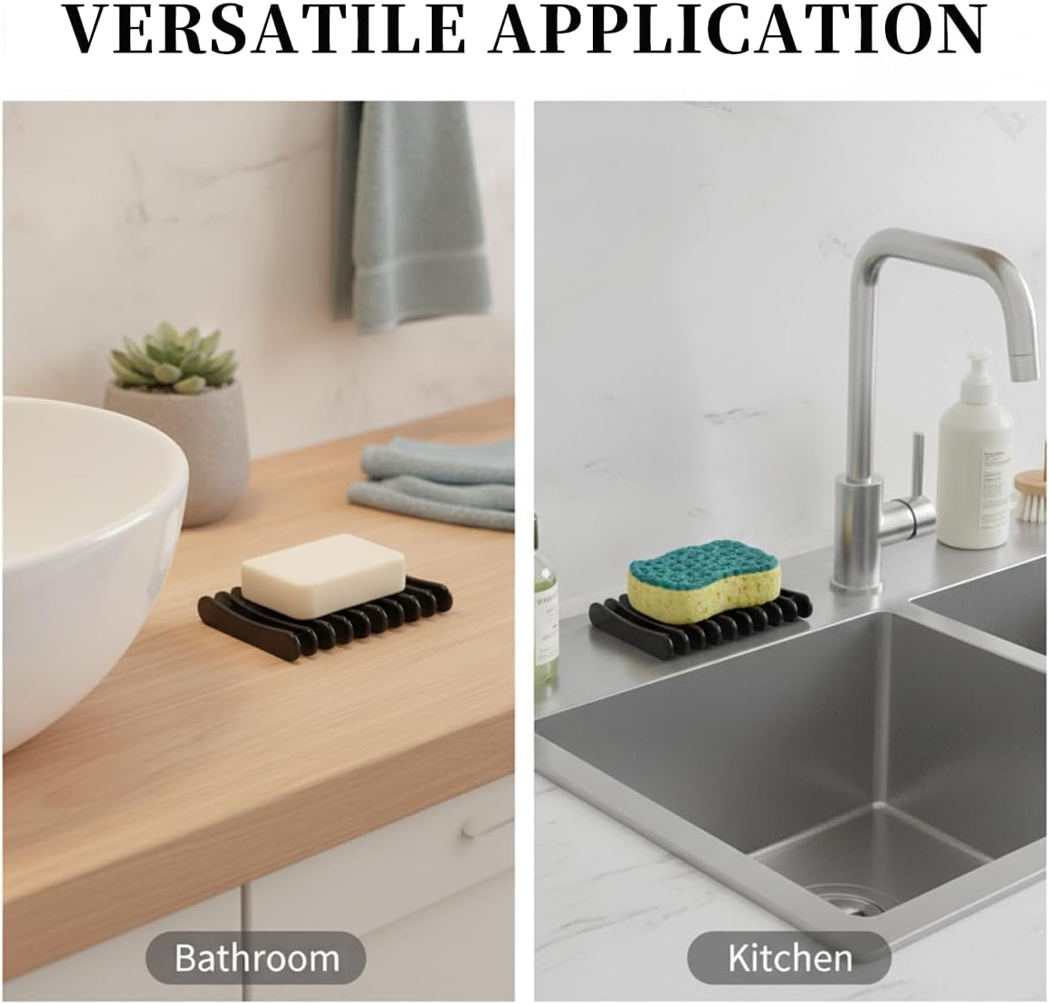 2 Pcs Black Plastic Soap Dish, Self Draining Waterfall Design Bar Soap Holder, Non-Slip Soap Saver Tray Keeps Soap Dry for Shower Bathroom Kitchen Countertop