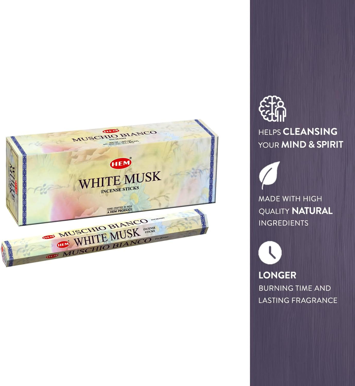 Hem White Musk Incense Sticks Six-pack (~20 Sticks Per Pack) Box