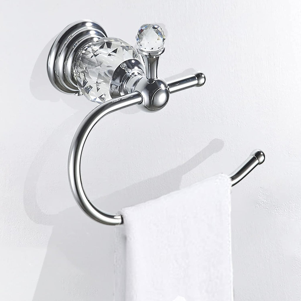 WOLIBEER Crystal Towel Hook, Chrome Towel Ring Toilet Paper Holder Hand Towel Holder Tissue Roll Paper Holder Towel Hanger Silver Bathroom Accessories 2 Pieces Wall Mounted