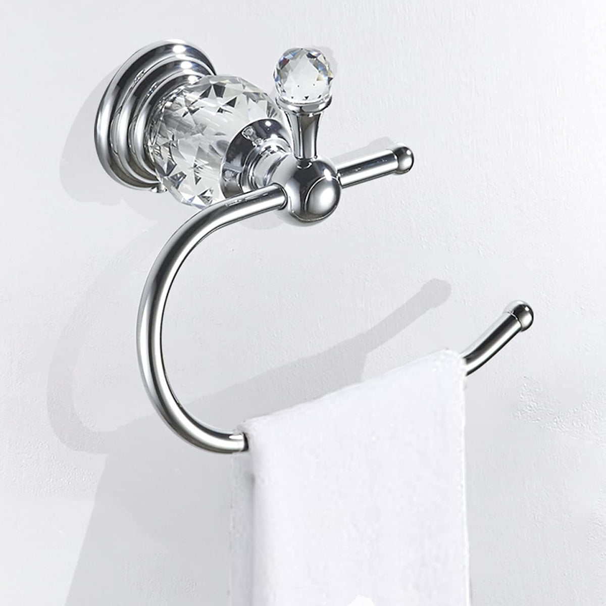 WOLIBEER Crystal Towel Hook, Chrome Towel Ring Toilet Paper Holder Hand Towel Holder Tissue Roll Paper Holder Towel Hanger Silver Bathroom Accessories 2 Pieces Wall Mounted