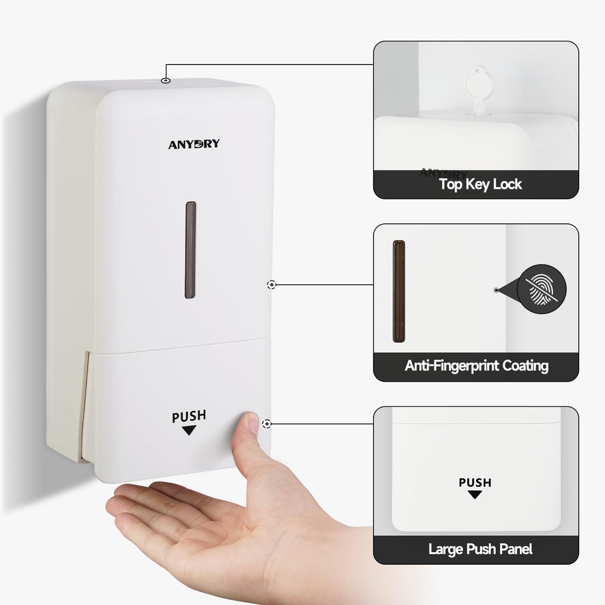 anydry Liquid Hand Soap Dispenser Wall Mounted 27oz Large Capacity White