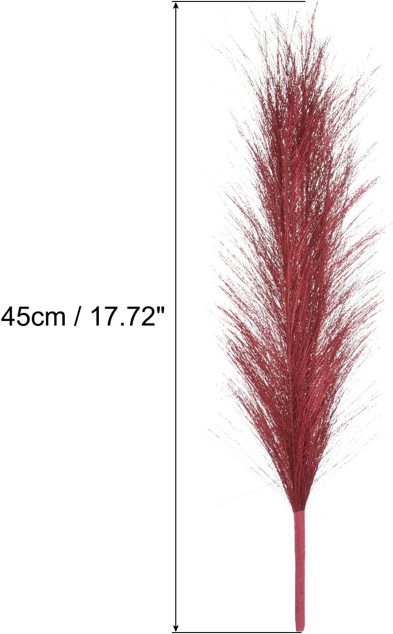 MECCANIXITY 1Pcs Faux Pampas Grass Small 45cm/17.7" Fake Fluffy Pampas Grass 7 Branches Artificial Vase Filler for Home Office Vase Wedding Decoration Red