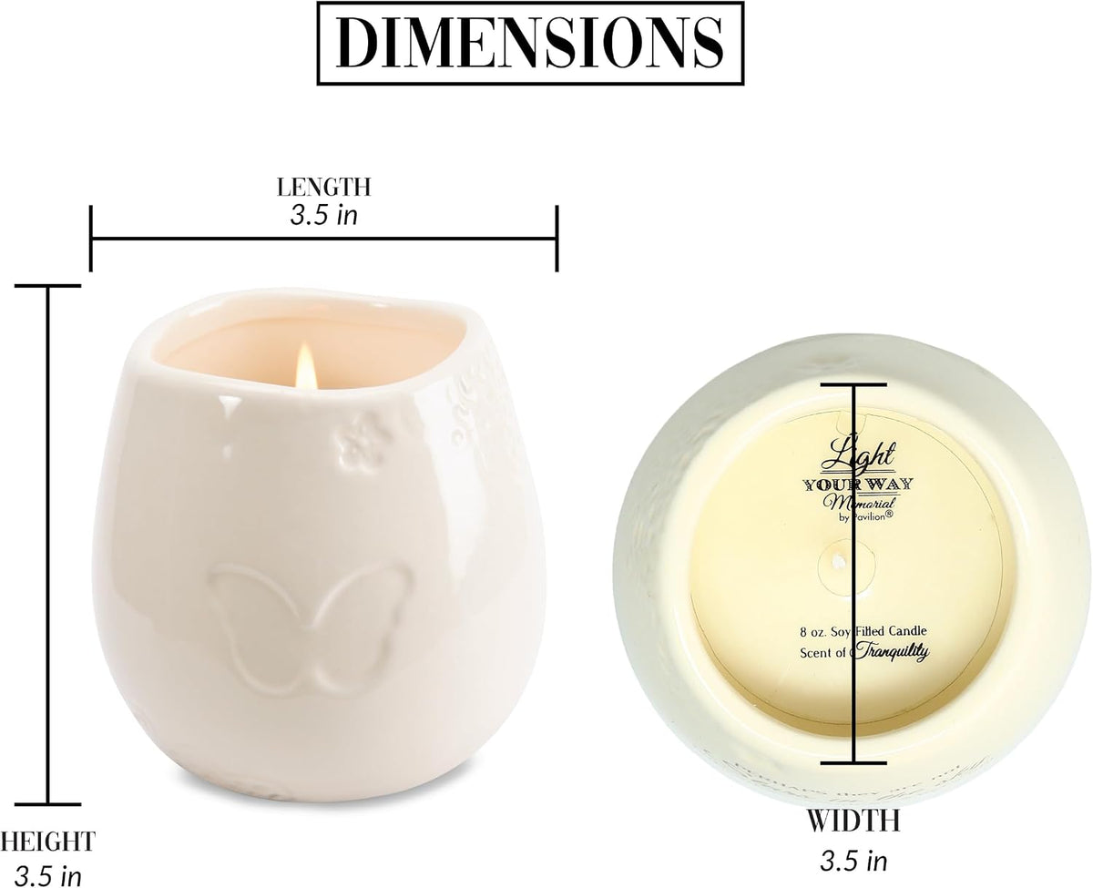 Pavilion Light Your Way Memorial Ceramic Vessel - 100% Soy Wax Candle with "I Have an Angel Watching Over Me From Heaven" Text, Decorative Soy Filled Candle, Scent of Tranquility, 8 oz, White
