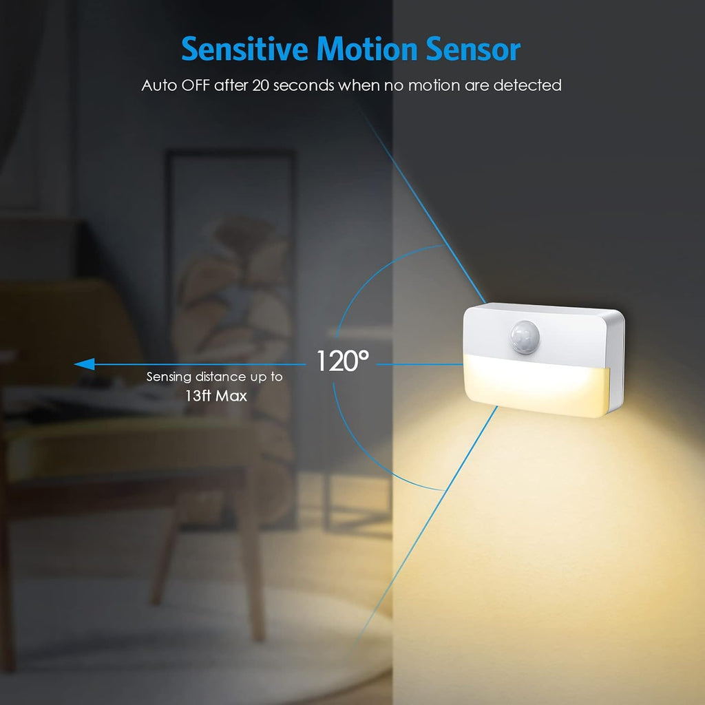 AMIR 2 Pack Mini Motion Sensor Stair Light for Indoor, Battery-Powered LED Night Light, 40 Lumen 3000K, Cordless Closet Lights, Safe Lights for Stairs, Hallway, Bathroom, Kitchen, Cabinet
