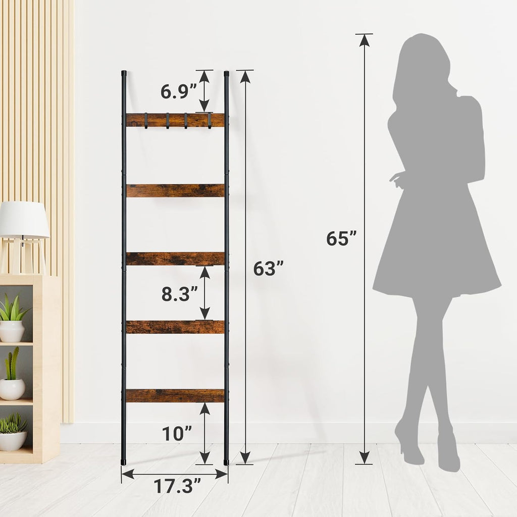 ELYKEN 2 Pack Blanket Ladder, 5-Tier Towel Rack, Wall-Leaning Quilt Holder