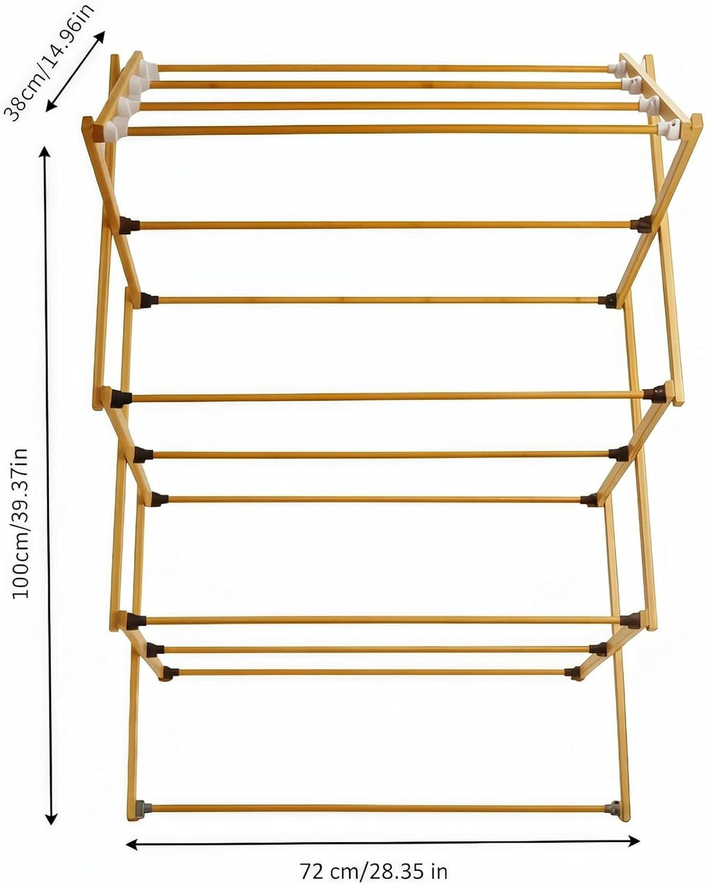 FJO Foldable Bamboo Clothes Drying Rack, 3-Tier Collapsible Laundry Clothes Hanger, Portable Wooden Drying Rack, Space Saving Indoor Outdoor, 28'' D x 15'' W x 39.3'' H, Beige