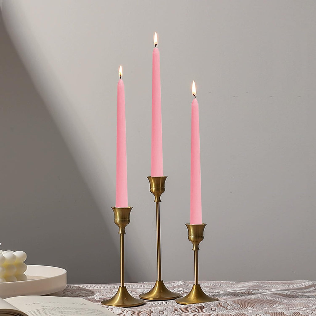 12 Pack Pink Taper Candles, 10 inch Unscented Dripless Candlesticks Valentine's Candles - 8 Hours Long Burning Candles for Home Decor, Wedding, Valentine's Day