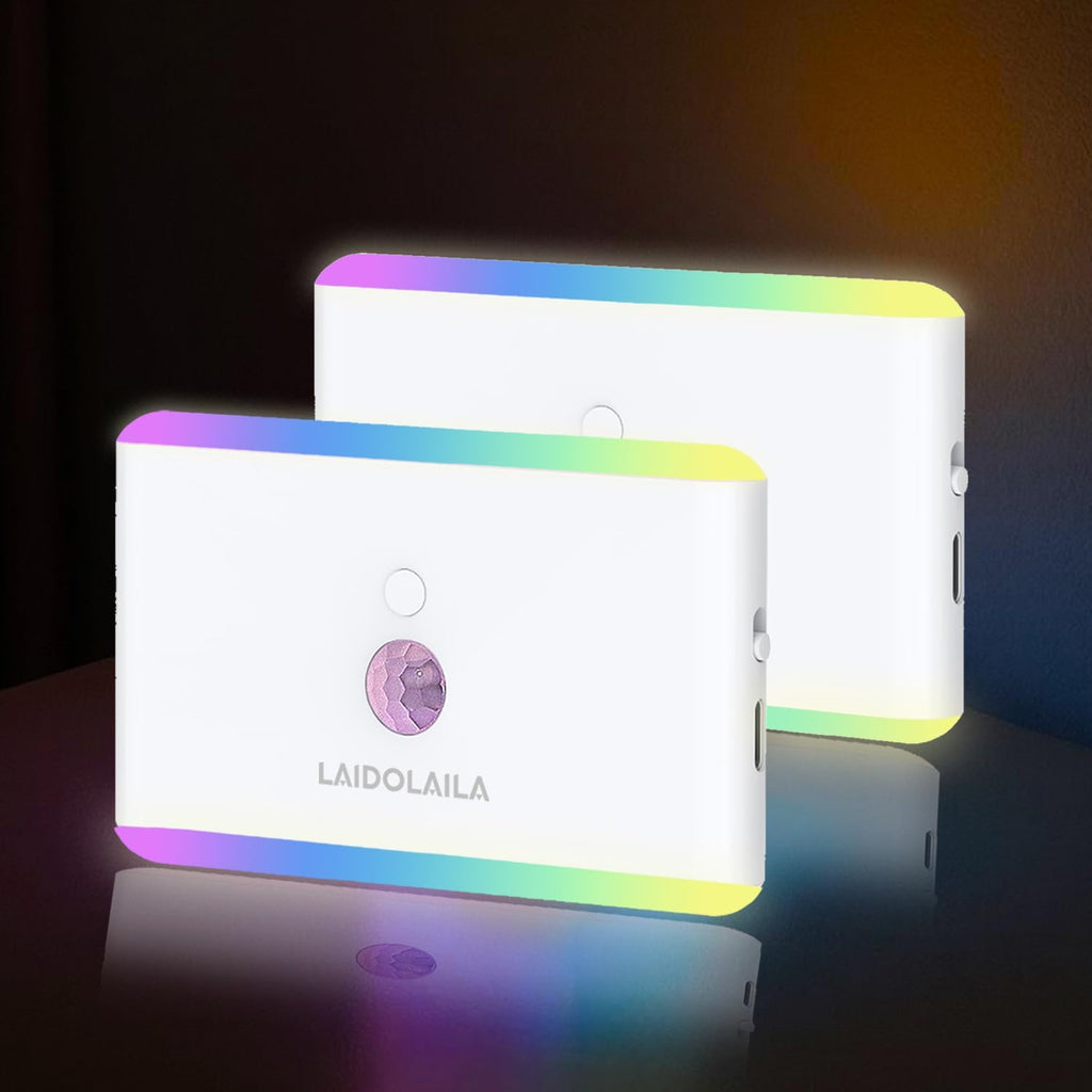 2-Pack Motion Sensor Night Light – Cruise Approved, Magnetic & Rechargeable with USB, RGB Color-Changing Modes, LED Auto Nightlight for Cabin, Bathroom, Hallway, Bed or Stairs (Indoor Travel Use)