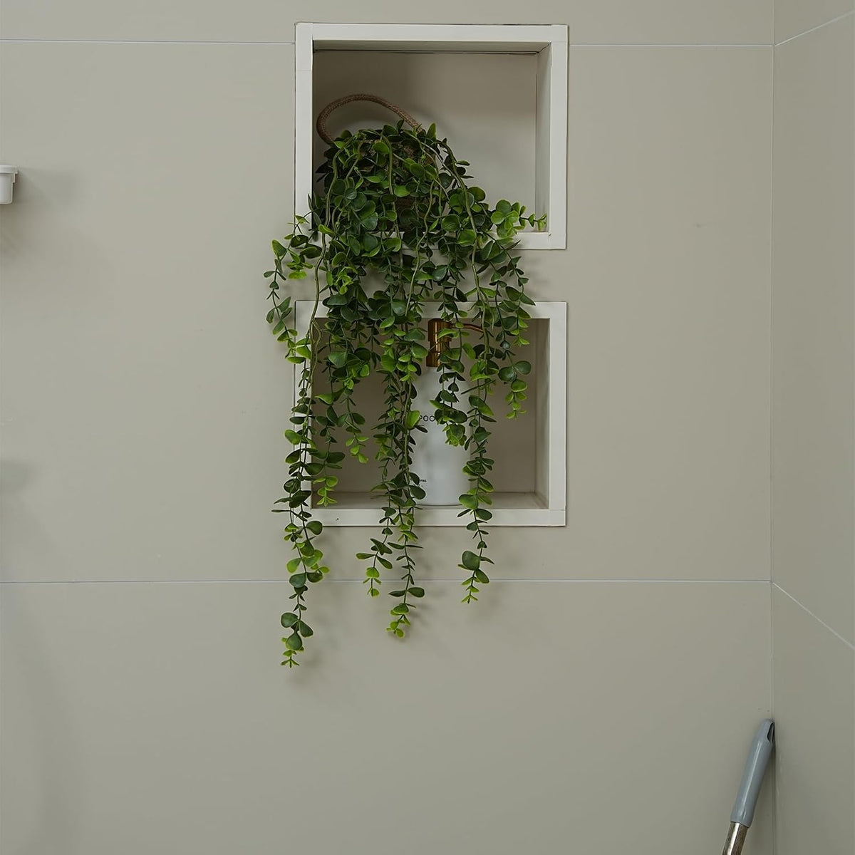 Fake Hanging Plants Potted Artificial Eucalyptus for Wall Decor, Jute Cord Basket 2PCS