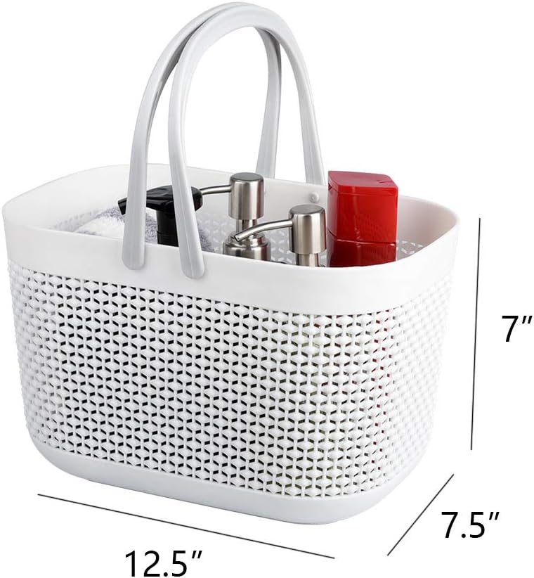 Plastic Portable Shower Caddy Basket, Storage Organizer with Handle, White