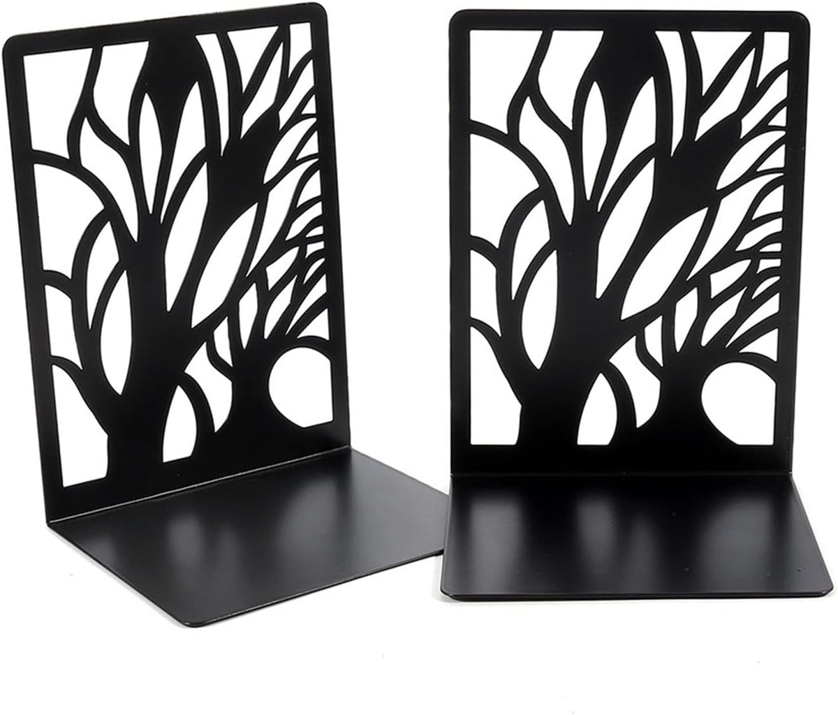 Book Ends for Shelves Decorative,Tree Metal Bookend Supports for Home Office School Heavy Books, Set of 3 Black Book Holders for Shelf Unique Decoration Book Stoppers