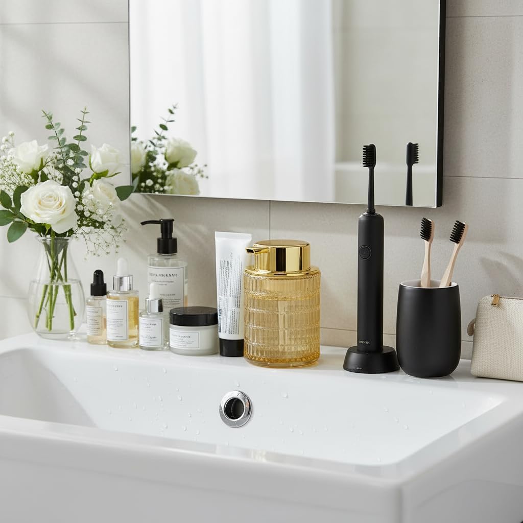 Foaming Soap Dispenser, Amber Glass Foam Soap Dispenser for Bathroom and Kitchen, 10 Oz Refillable Foaming Pump Bottle with Large Pump, Ribbed Bottle Container Decor