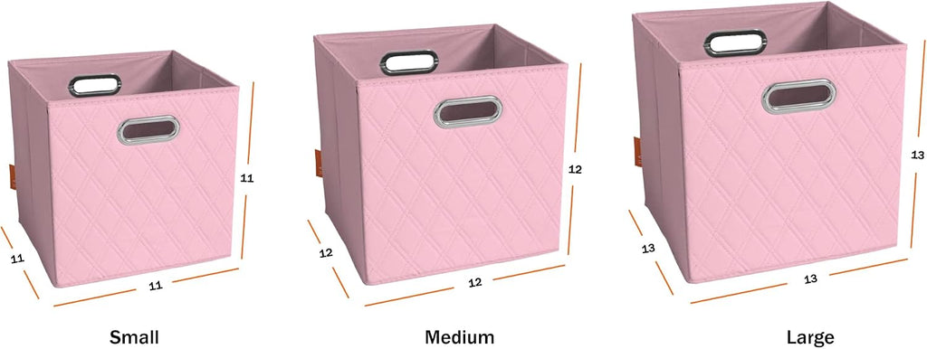 FH Group JIAessentials 11" Faux Leather Foldable Storage Cube Bins Set of 2 – Pink Diamond Patterned Organizers with Handles for Closet & Shelves