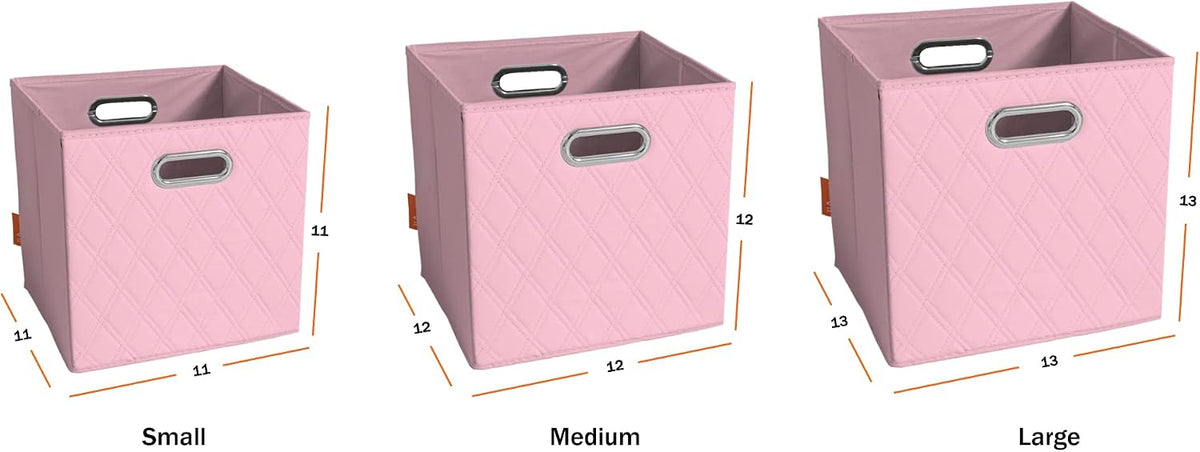 FH Group JIAessentials 11" Faux Leather Foldable Storage Cube Bins Set of 2 – Pink Diamond Patterned Organizers with Handles for Closet & Shelves