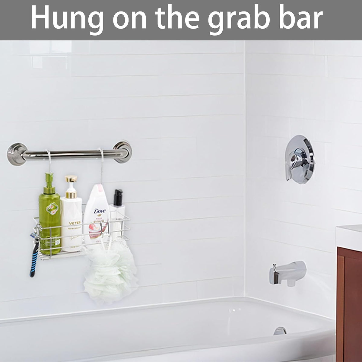 1-Tier Shower Caddy Hanging Shower Rack with Hooks Over Door 2-PK