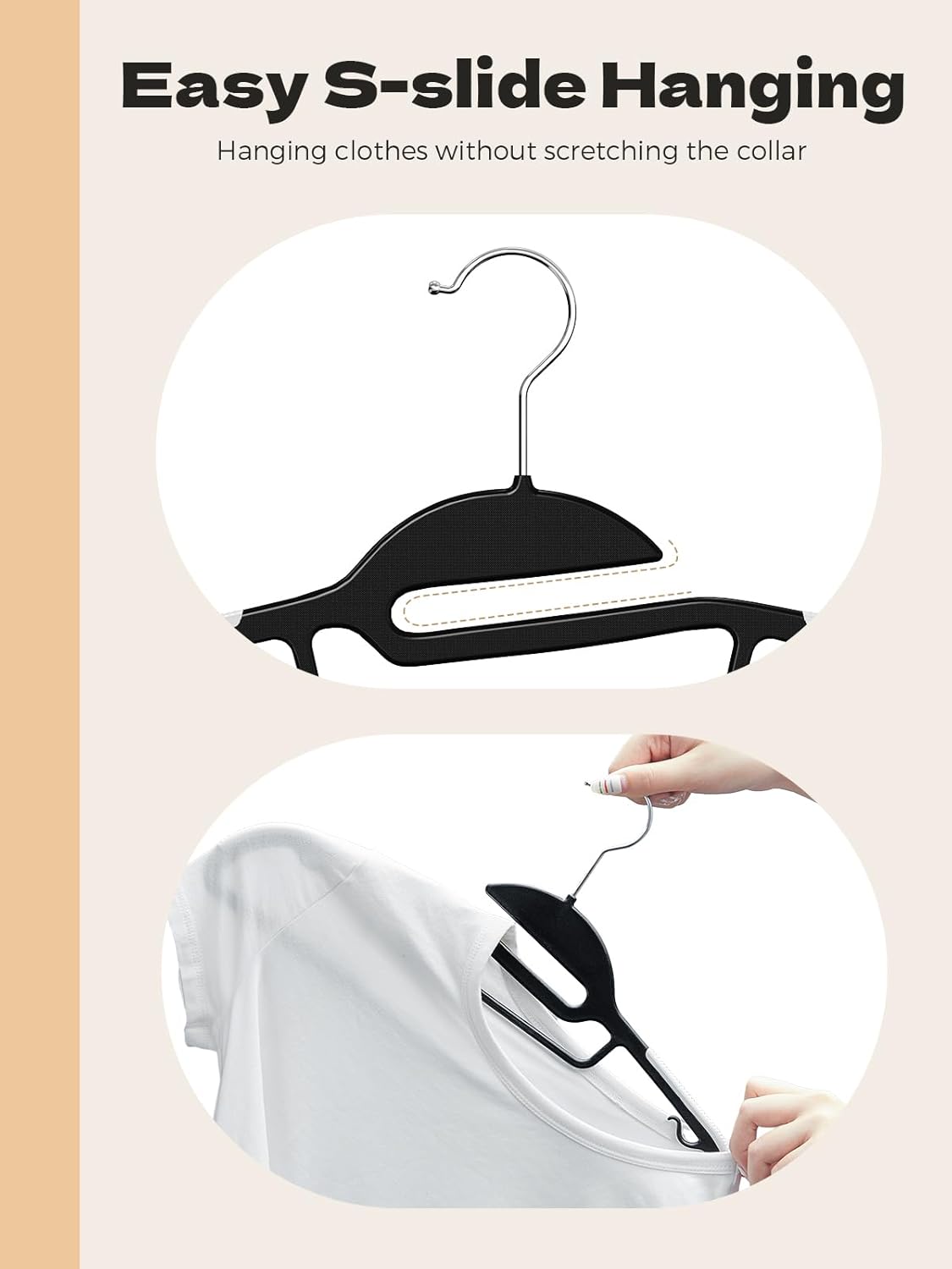 HOUSE DAY Slim Plastic Hangers with Non Slip Rubber Pads, 50 Pack, Black