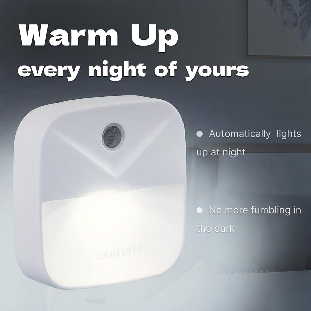 Night Lights Plug into Wall, Automatic LED Night Light with Dusk to Dawn Sensor, Modern V-Groove Design Square Night Lite for Hallway, 0.4W Plug-in Night Lights, 4-Pack (White Light)