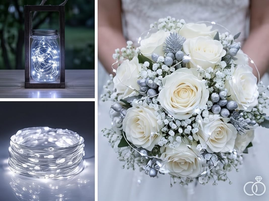 24 Pack Battery Operated Fairy Lights - 6.6ft 20 LED Silver Copper Wire String Lights, Waterproof Mini Starry Lights for DIY Centerpieces, Mason Jars, Wedding, Christmas, Bedroom Decor (Cool White)