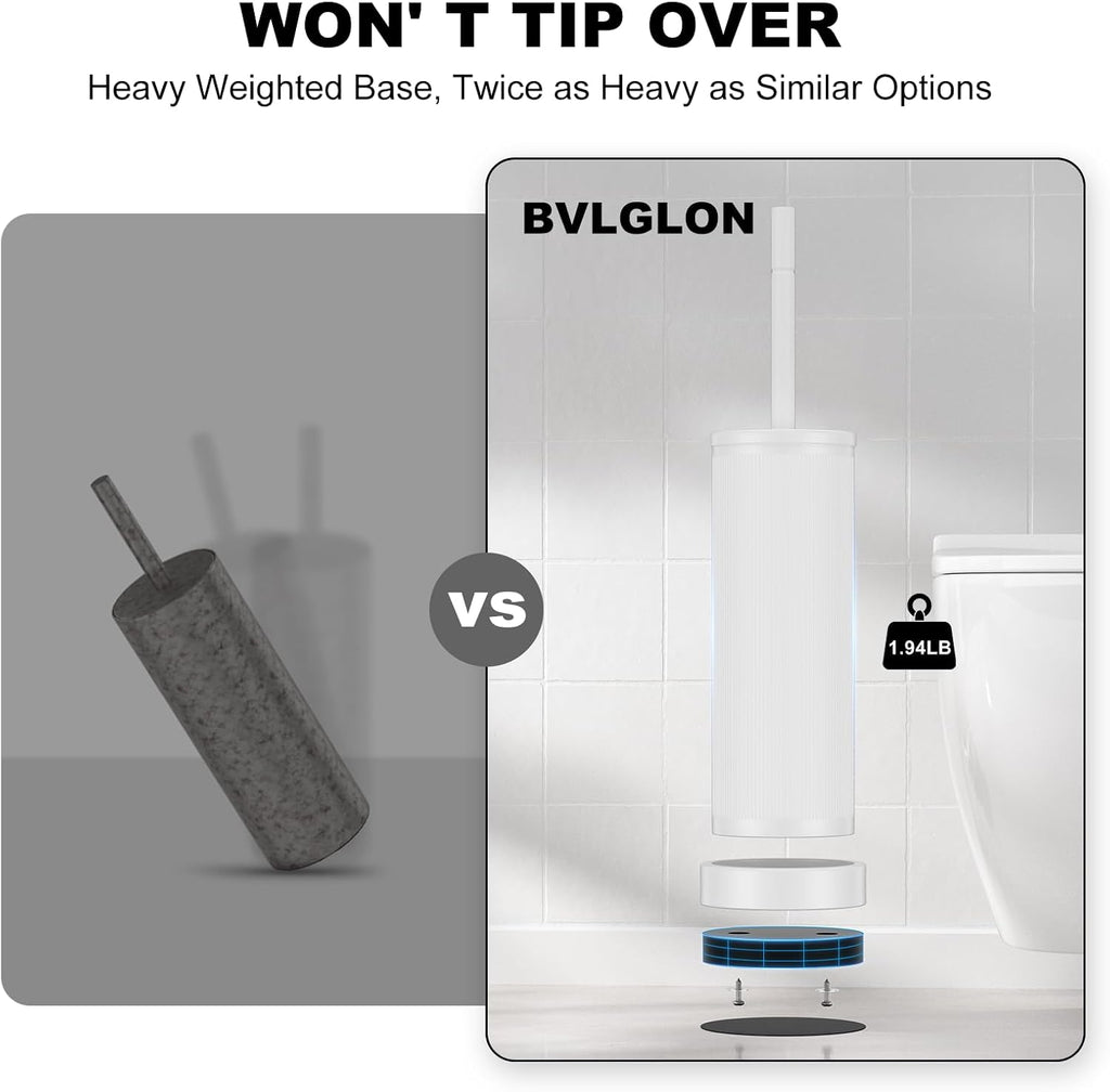 Metal Vertical Grain Toilet Bowl Brush and Holder Set Scrubber White