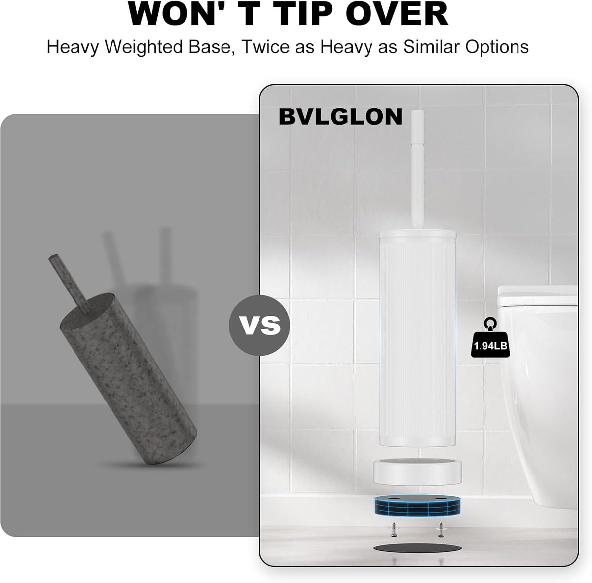 Metal Vertical Grain Toilet Bowl Brush and Holder Set Scrubber White