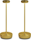 2 Pack Rechargeable Cordless Table Lamps, 5000mAh LED Portable Table Light with 3 Color Stepless Dimming, Battery Powered Waterproof Table Lamp for Outdoor/Restaurant/Home/Dinner (Brushed Gold)