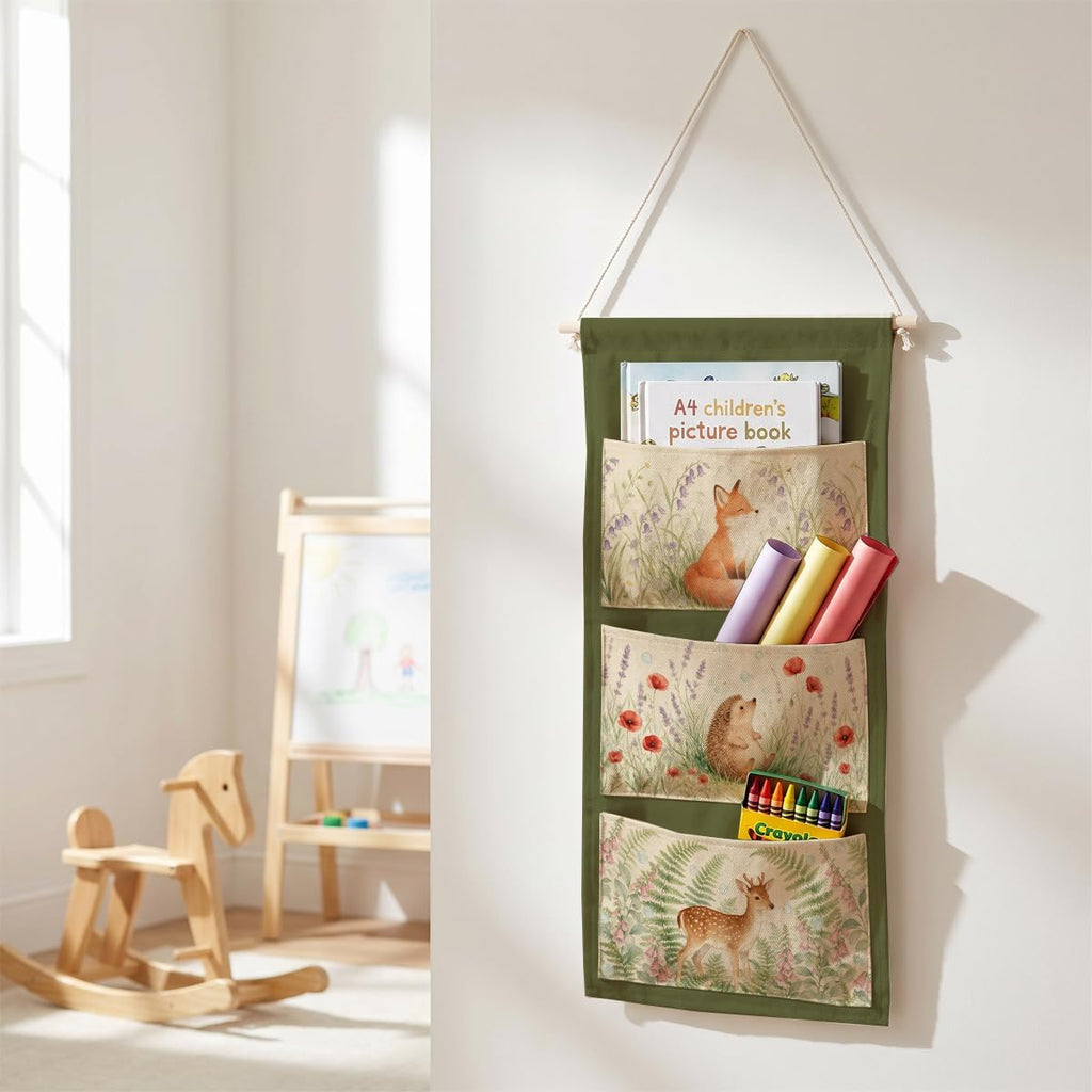 IAXIC Watercolor Forest Animal Canvas Wall Hanging Organizer with Pockets
