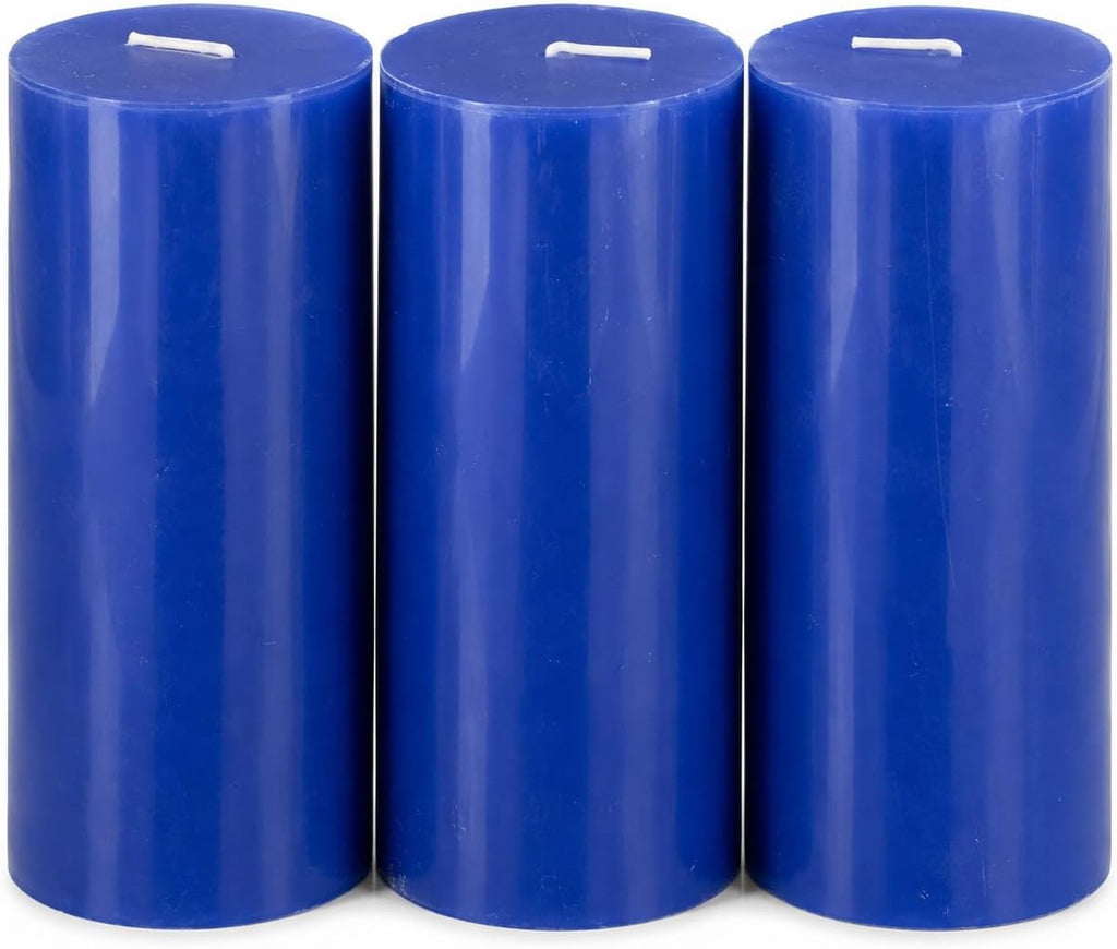 Dinil Blue Pillar Candles 3x6 Inch, Set of 3 Unscented Dripless Smokeless Candles, 65+ Hour Burn Time for Wedding Centerpiece, Dinner Table & Home Decor