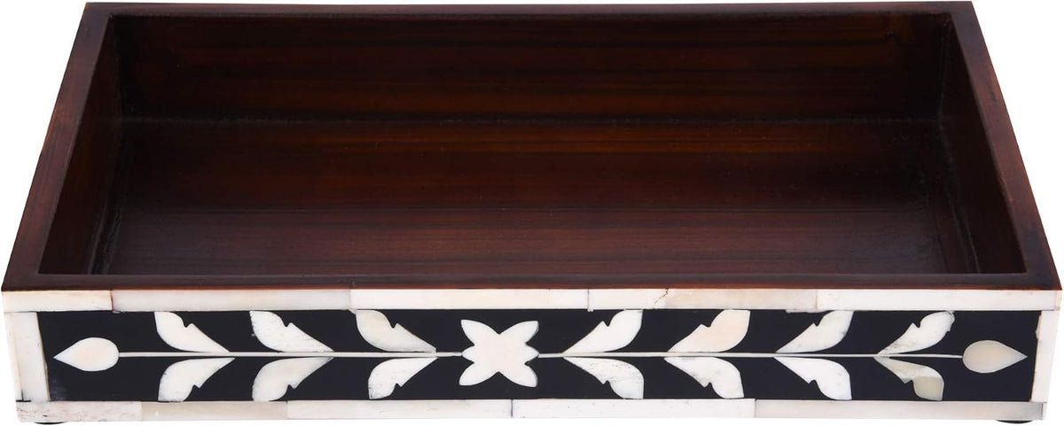Handicrafts Home Bone Inlay Black Decorative Organizer Vanity Tray, 10x6