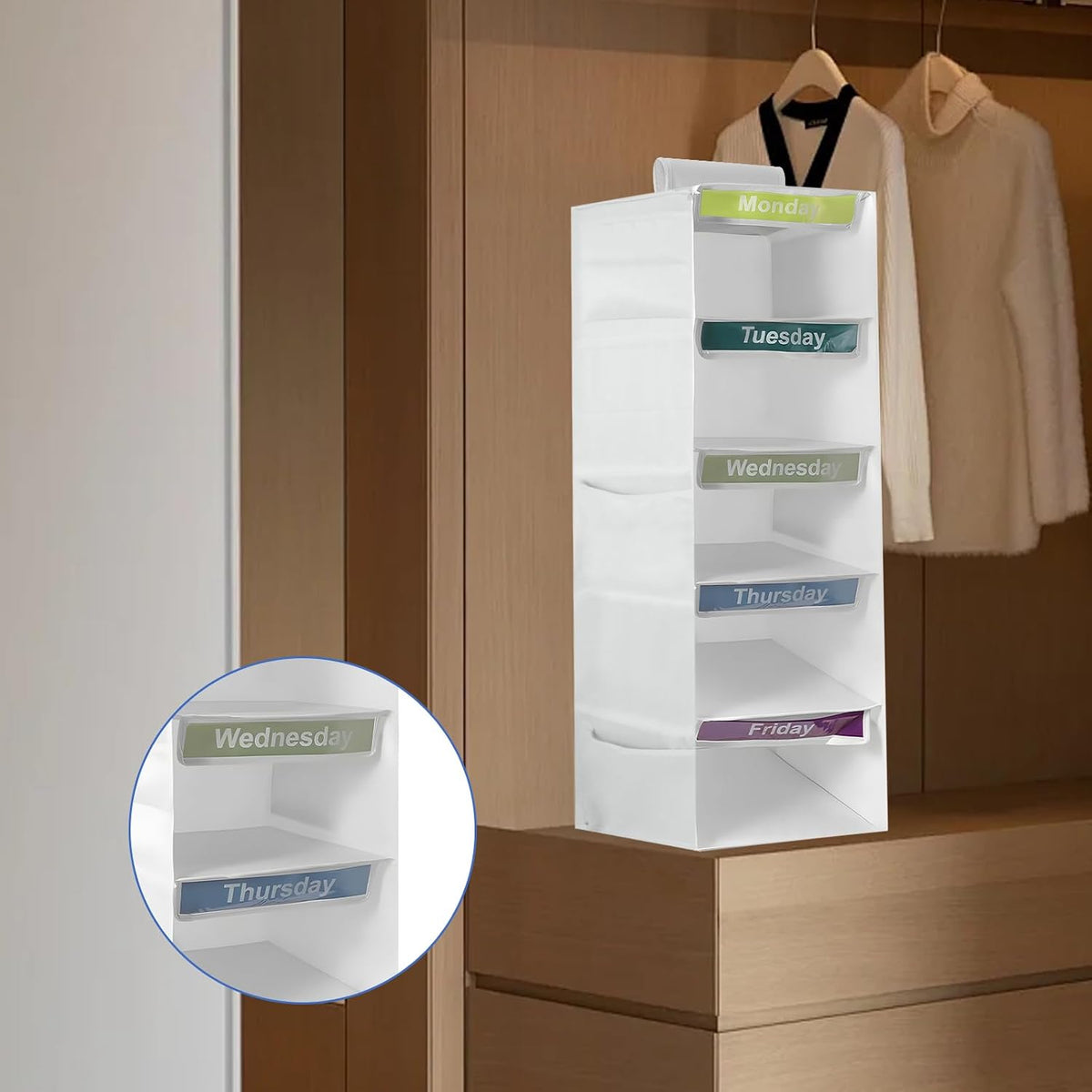 5-Shelf Weekly Clothes Organizer for Kids (White)