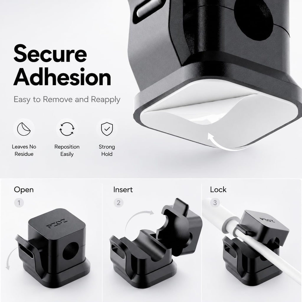 PZOZ Cable Clips 6 Pack, Adhesive Cable Management Clips with Secure Buckle