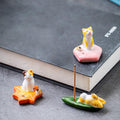 Set of 3, Japanese Mini Cute Kitty Cat Handmade Ceramic Incense Stick Holder or Incense Burner Holder, Adorable Animal Theme Inscent Tray for Home Decor Yoga Spa Meditation, 1.57 inch