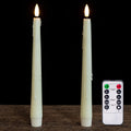Real Wax Flameless Taper LED Candles with Remote, 9.6 Inch 3D Wick Flickering Battery Operated, Wax Drip, Set of 2 for Christmas Home Wedding Decor (Ivory)