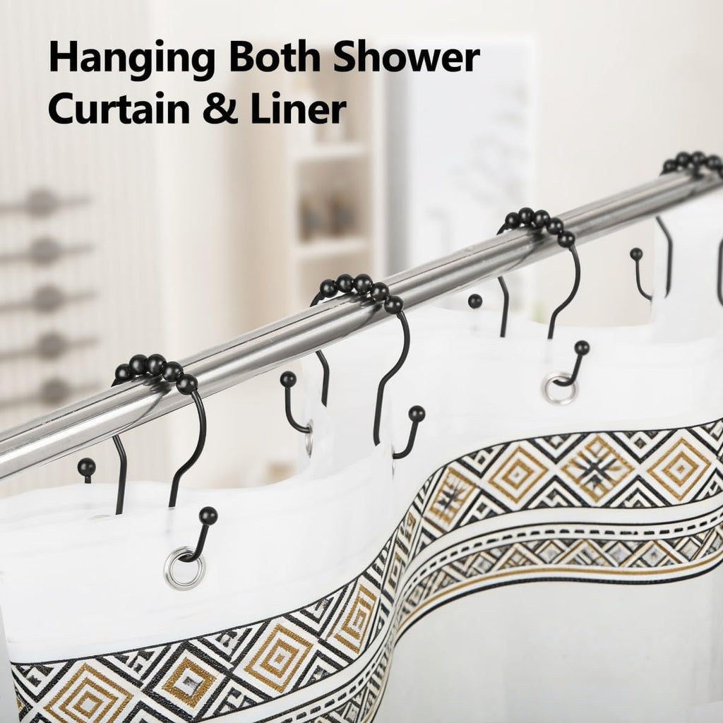 Resze 12PCS Shower Curtain Hooks, Sturdy Metal Shower Curtain Rings(Black)