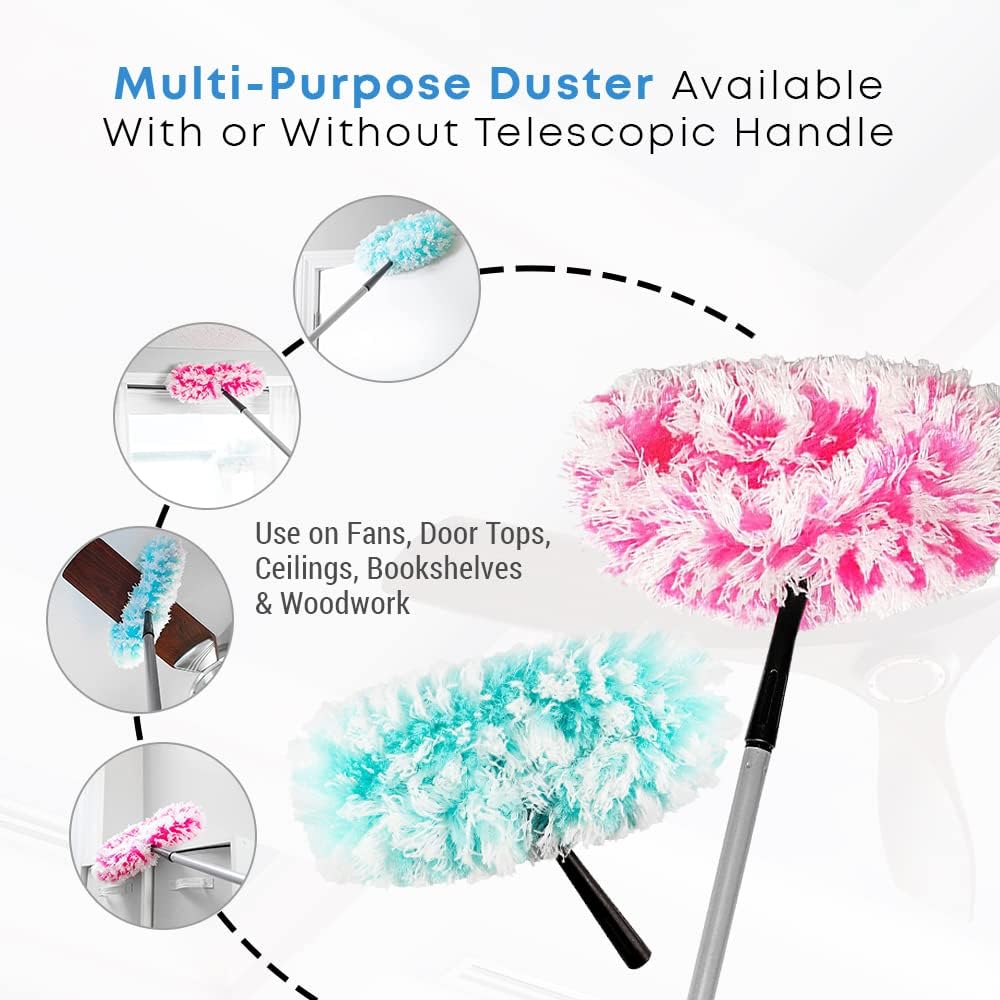 Fuller Brush Duster Spray + Fuzzy Fan Duster - Netted Fiber Duster with Slanted Head Cleans Ceiling Fans Walls Bookshelves Door & Window Tops