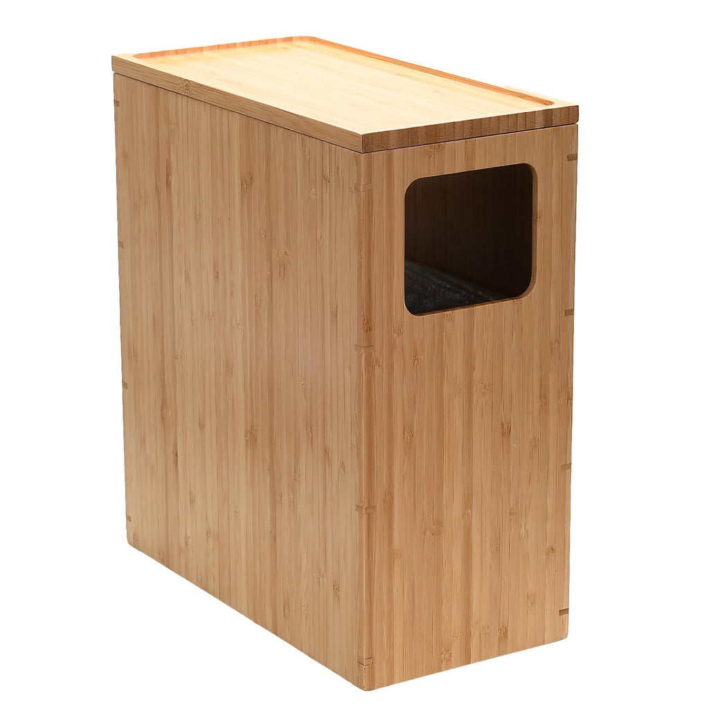 MobileVision Bamboo Slim Trash Can with Lid, Waste Basket for Bathroom, Bedroom, Office, Vanity, Salon or Spa, Small Spaces, Rectangle, Bag Liners Included