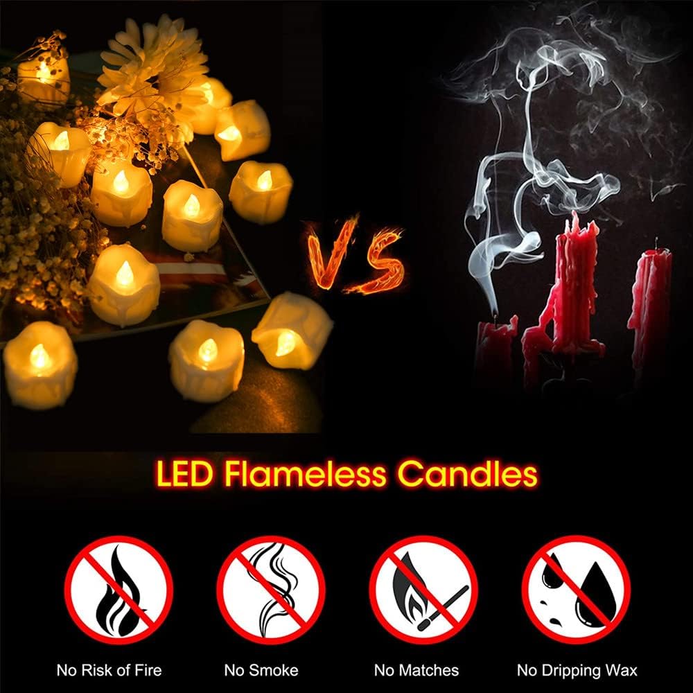 Tealight Candles Battery Operated with Timer (6Hrs ON 18Hrs Off Cycle), 12pcs Timing LED Flickering Flameless Tea Light Electric Votive Candles in Warm White for Xmas Party Halloween Wedding