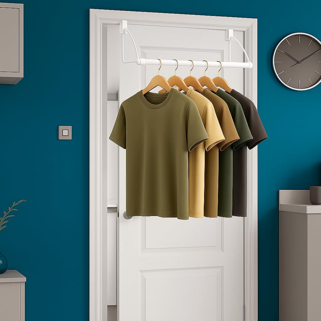 HOLDN’ STORAGE Over The Door Hanger - Door Rack Hangers for Clothes - Space Saving Designed for Bedroom & Bathroom - Ideal for Clothes & Towels - Drying Rack, White