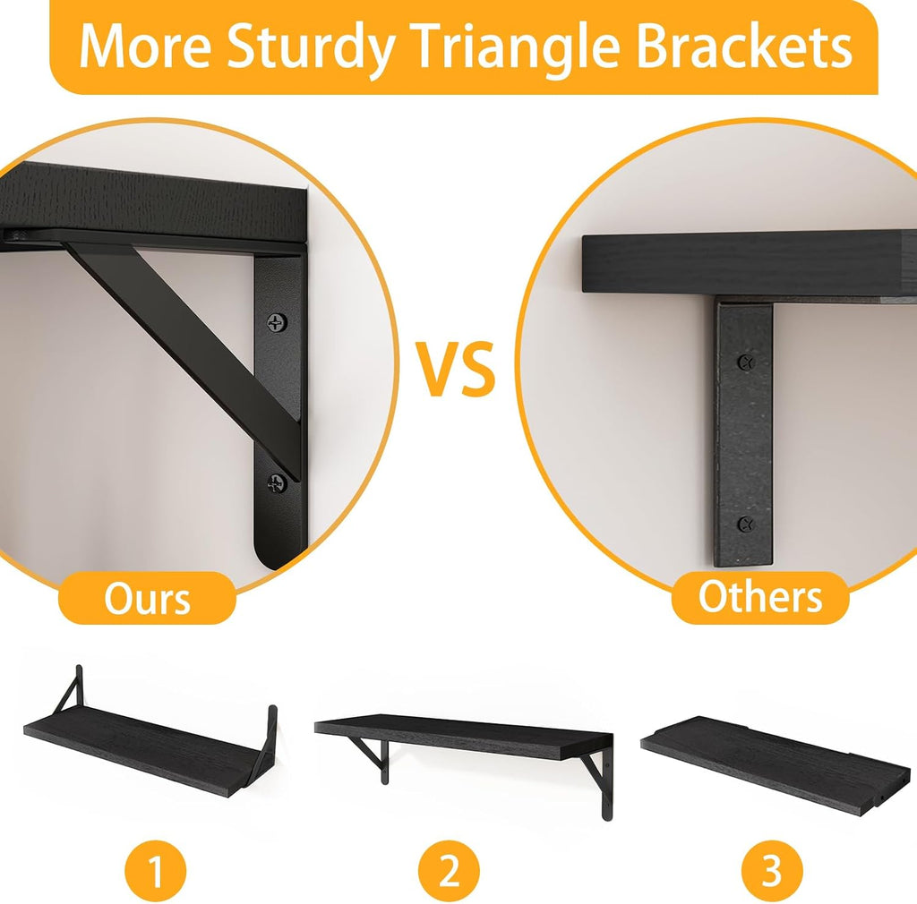 YGEOMER 16.5 Inch Floating Shelves for Wall Home Decor, Black, Set of 6