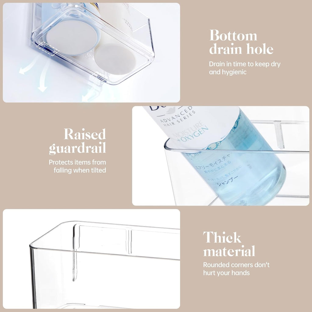 PAVSTINE 2 Pack Clear Shower Shelf, Adhesive Bathroom Shower Shelves