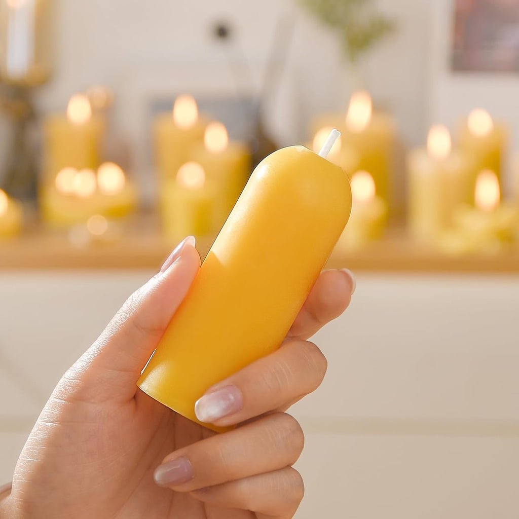 4PCS 3.5"x1.3" Handmade Pure Beeswax Small Pillar Candles, Natural