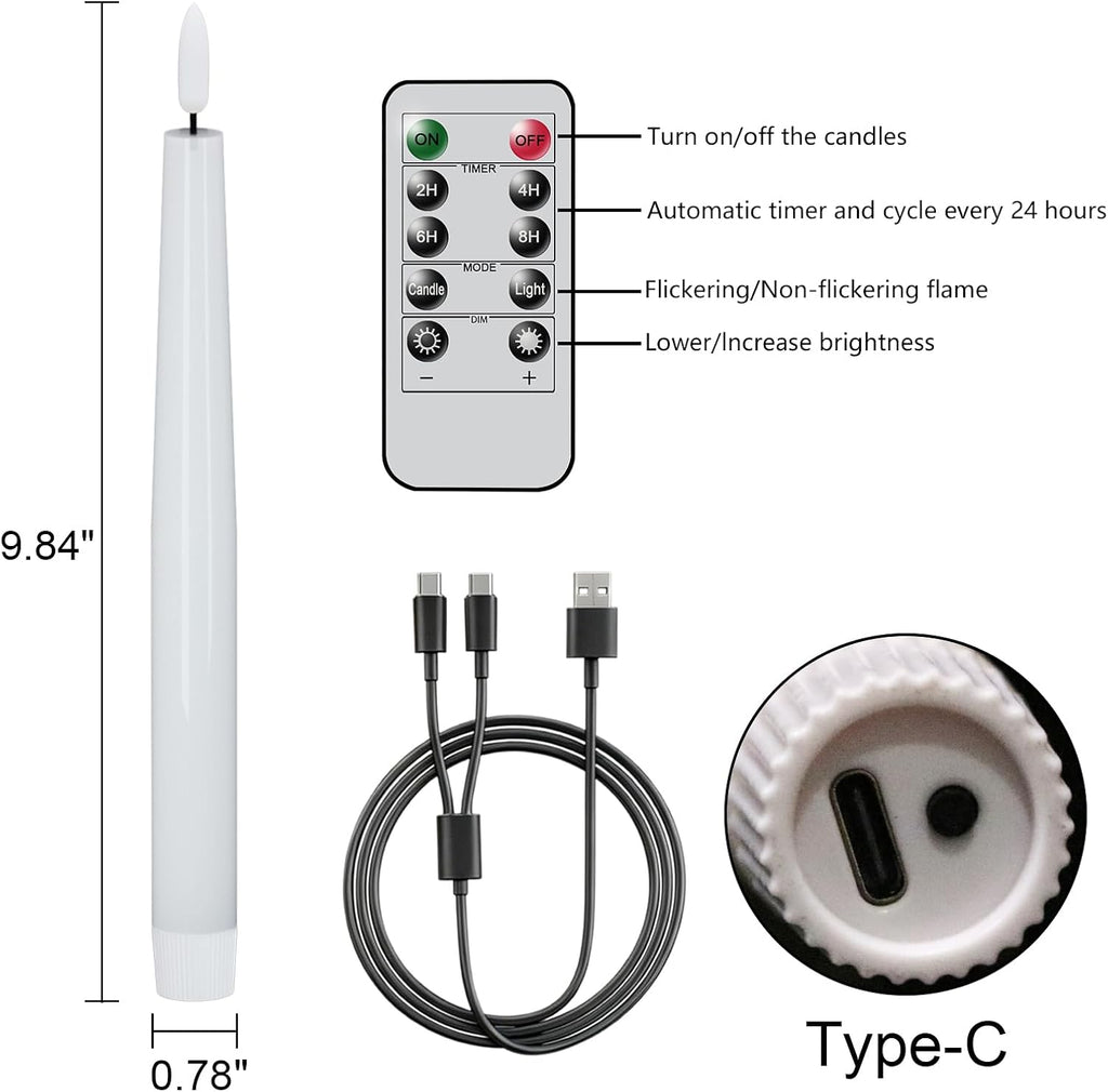 GenSwin Rechargeable Flameless LED Taper Candles Battery Operated Remote