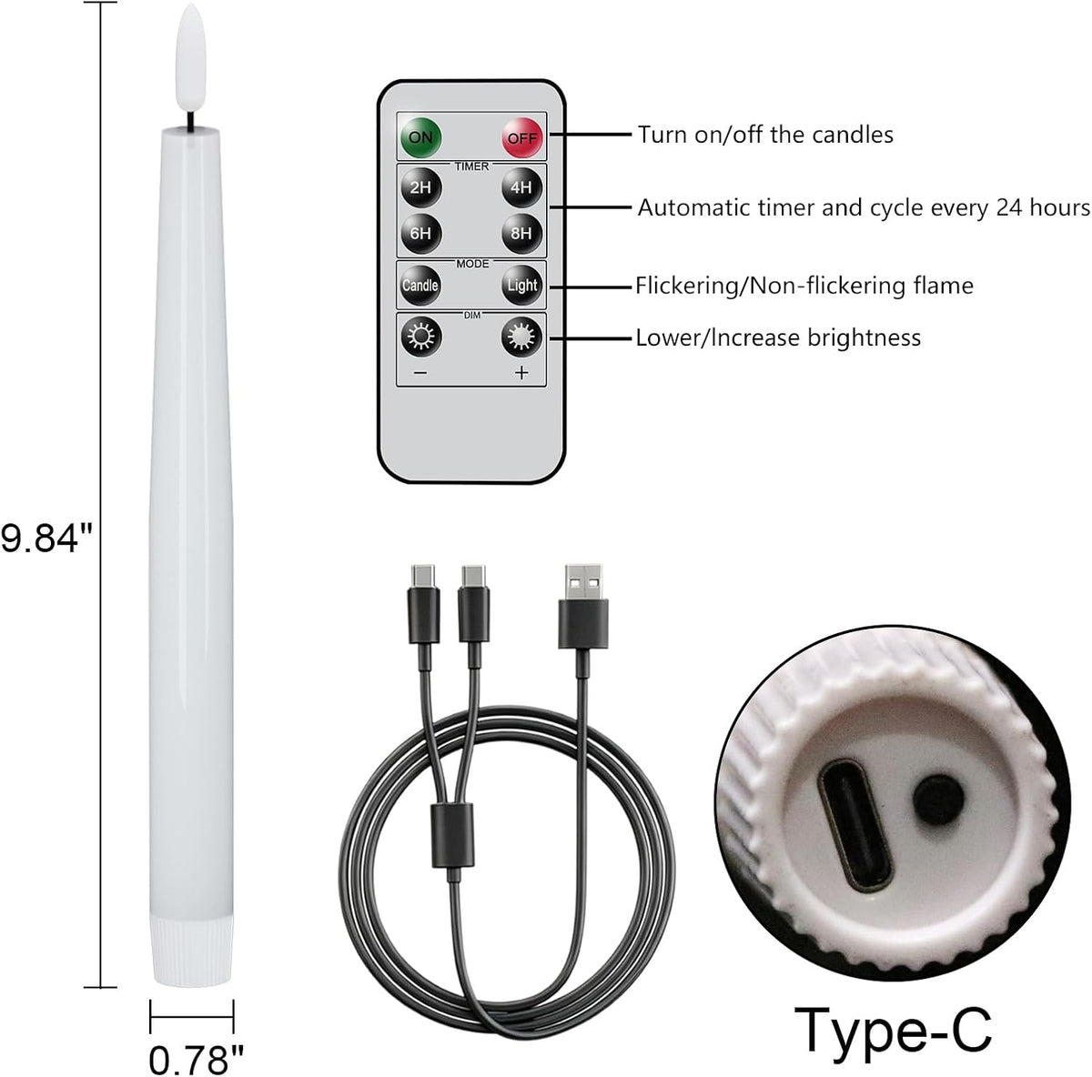 GenSwin Rechargeable Flameless LED Taper Candles Battery Operated Remote
