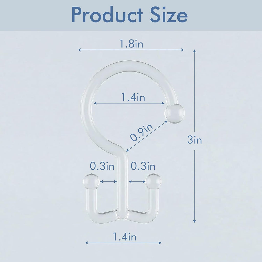 Bathway Clear Plastic Shower Curtain Hooks, 24 Double Shower Curtain Rings