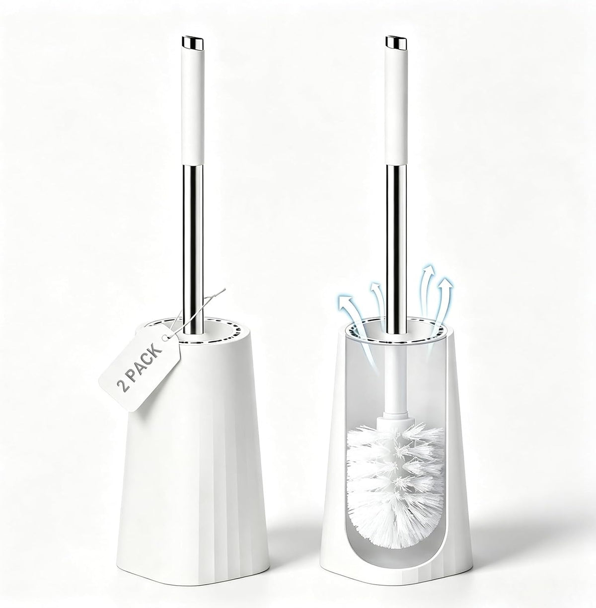 SetSail Toilet Brush, Holder Toilet Brushes for Bathroom,White,2 Packs