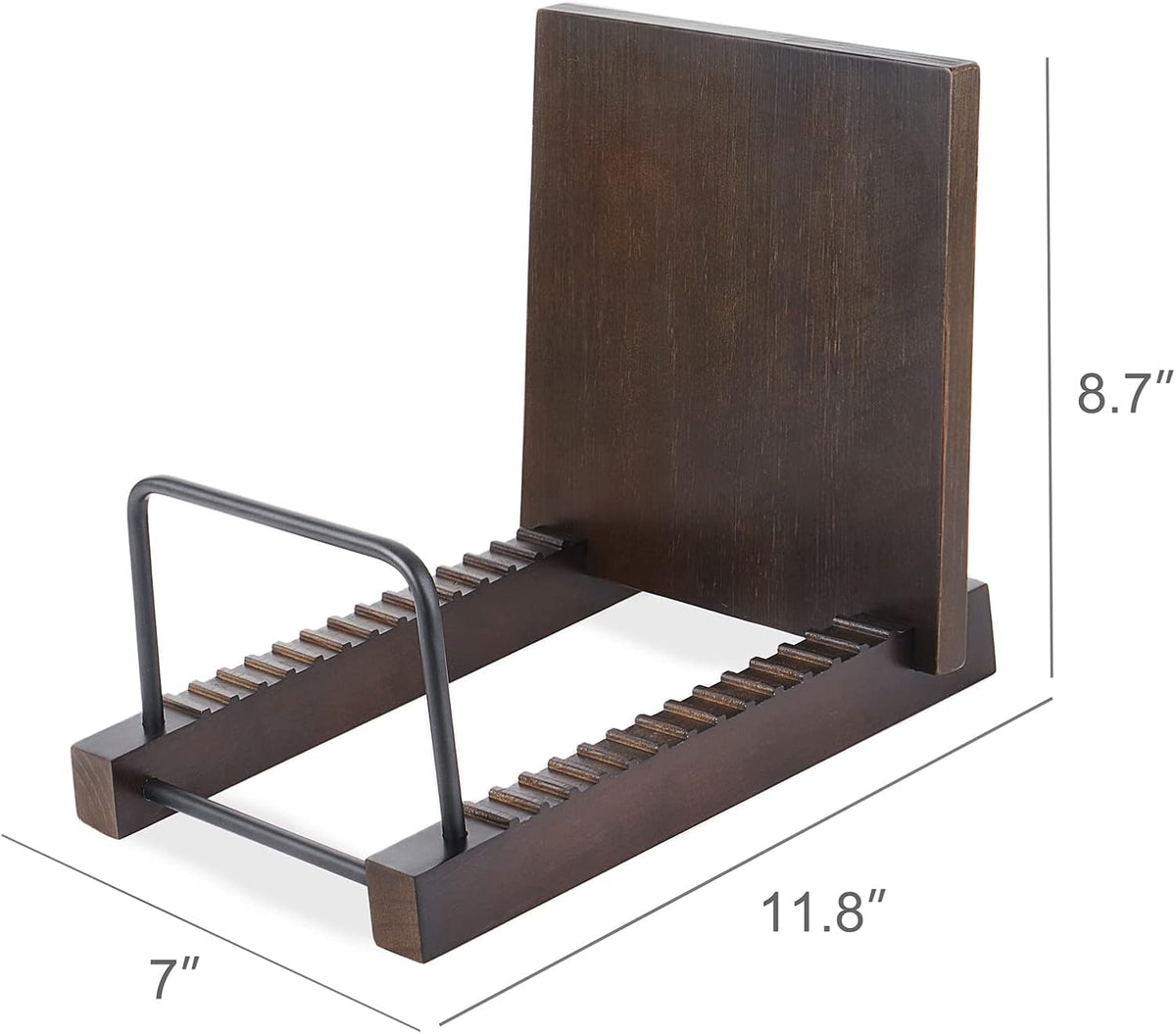 Mkono Vinyl Record Storage Holder Modern Album Display Solid Wood Stand with Black Metal Rack Farmhouse Home Decor Organizer for Vinyl Record, Holds up to 30 Albums, 11.8''L x 7''W x 8.7''H, Brown