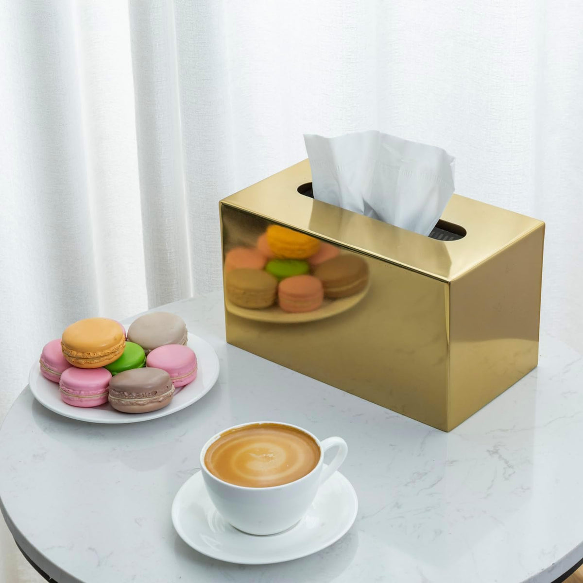 MyGift Brass-Tone Stainless Steel Rectangular Tissue Box Cover
