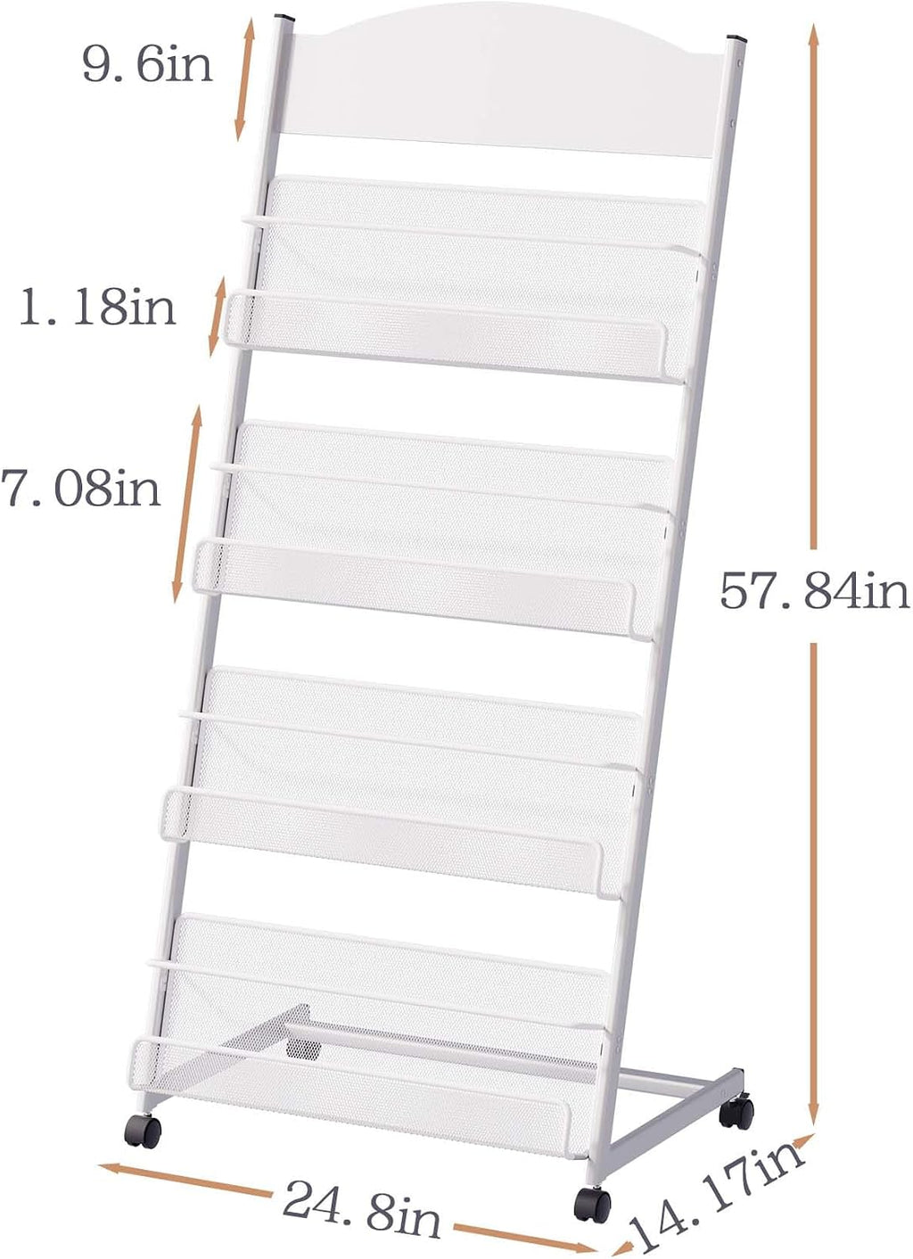 lesolar Floor-Standing Magazine Rack, 4-tier Newspaper Holder with Wheels