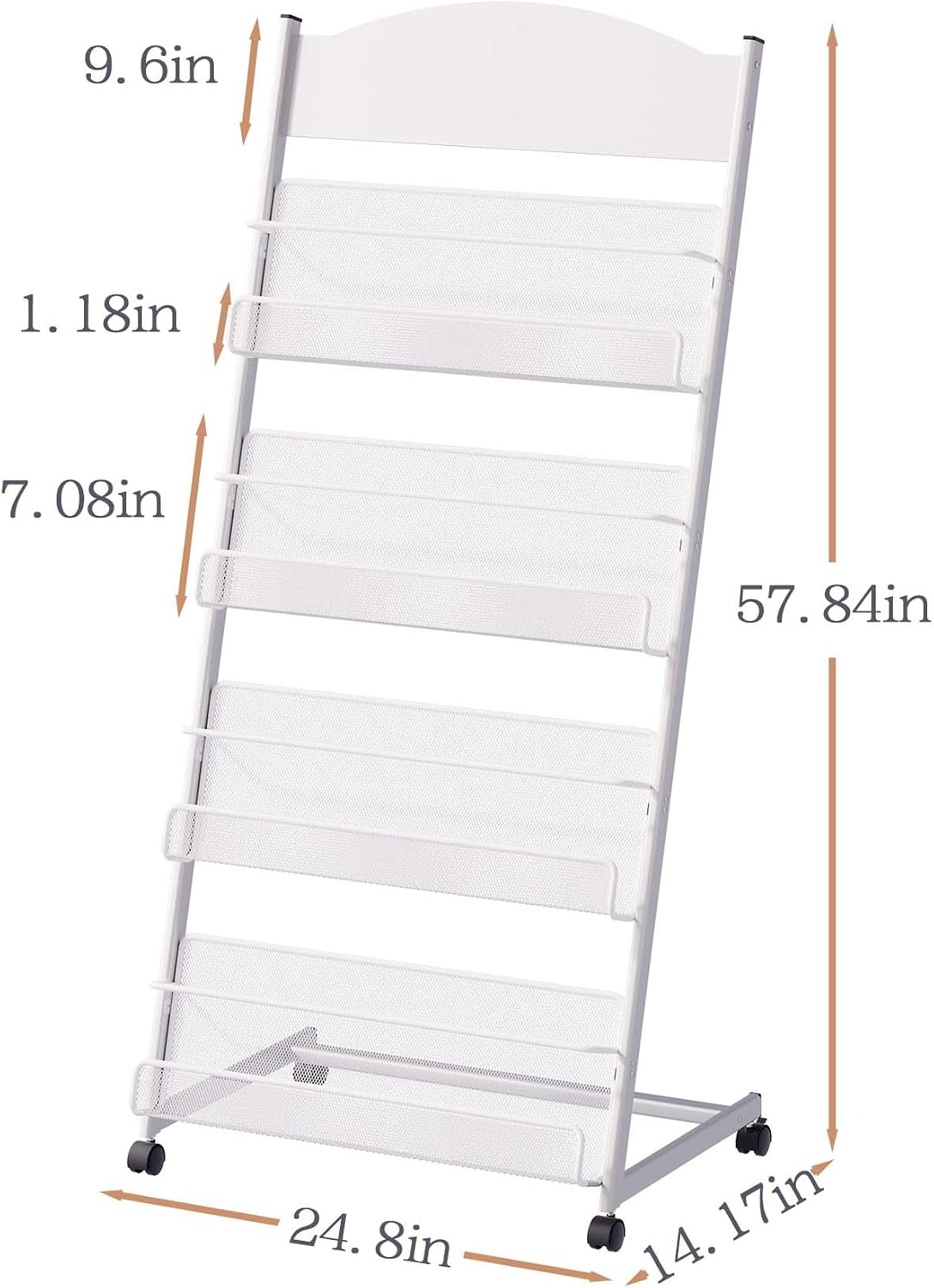 lesolar Floor-Standing Magazine Rack, 4-tier Newspaper Holder with Wheels