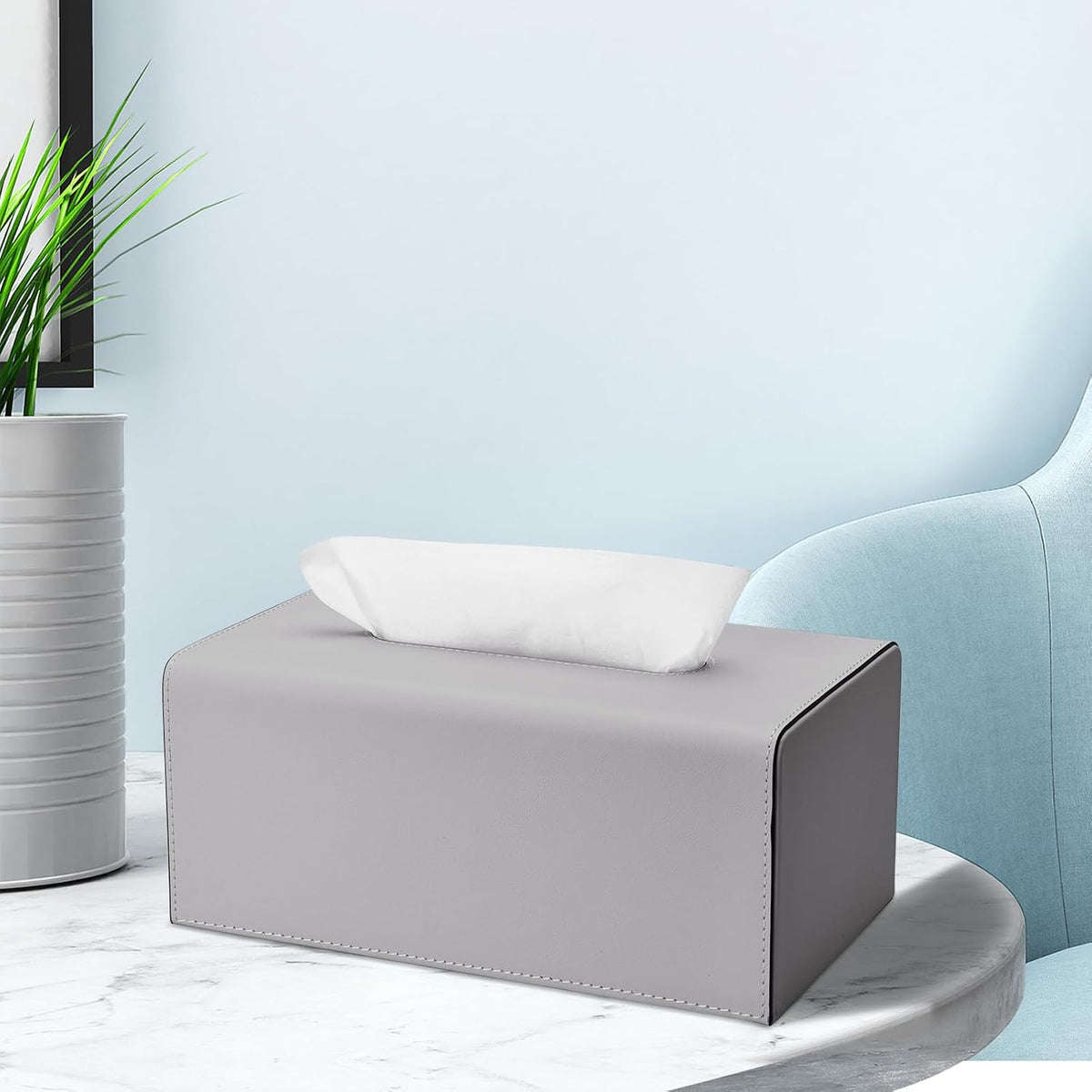 Tissue Box Cover, PU Leather Rectangular Tissue Box Holder with Magnetic Bottom Cover for Facial Tissues/Napkins, Office & Living Room Decor Box for Standard 120-count (3-Ply) 160-count (2-Ply) Gray