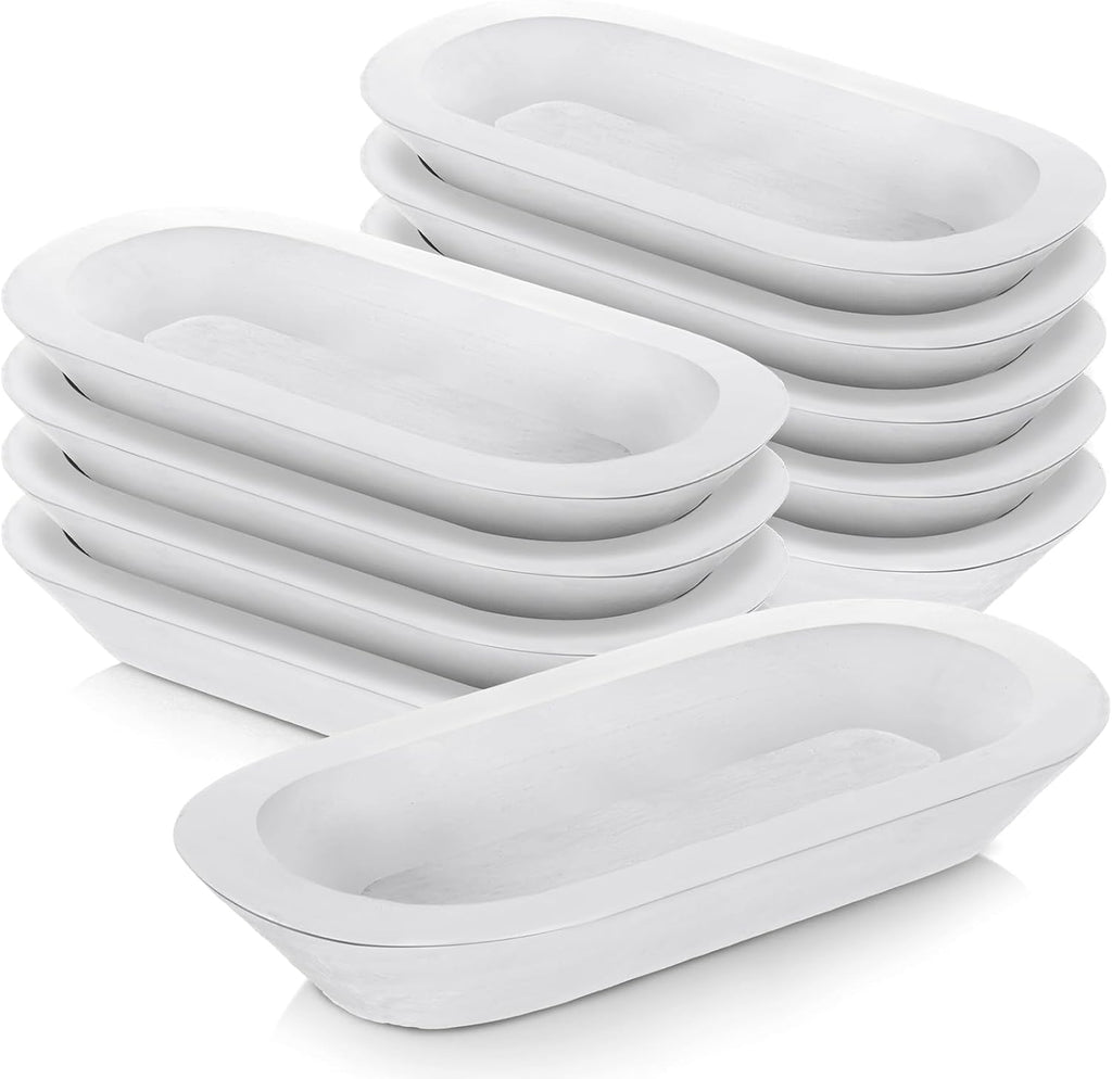 Nuogo 10 Pack 12.5 Inches Wooden Dough Bowls Bulk Rustic Bowls, White
